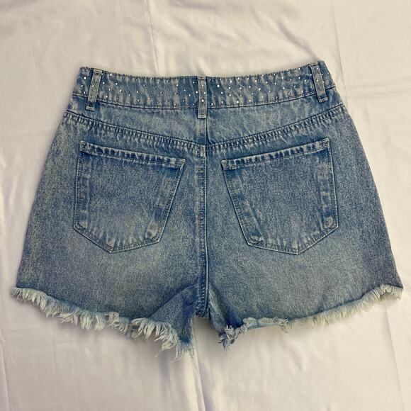Rhinestone Festival Sparkle Cutoff Distressed Denim Shorts Pockets Sz 5 / 26 - Picture 8 of 10